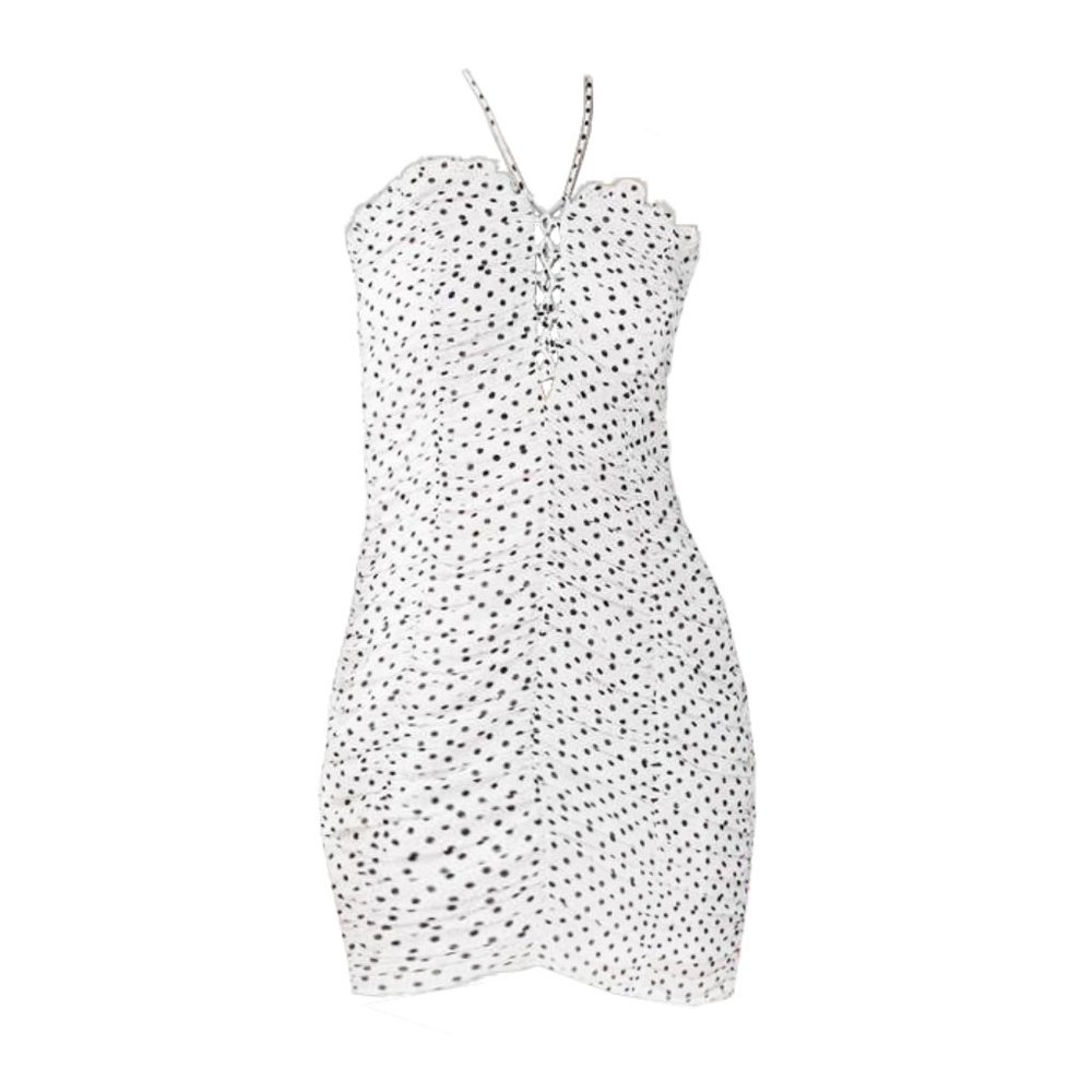 UO white polka dot lace up ruched halter tube top dress